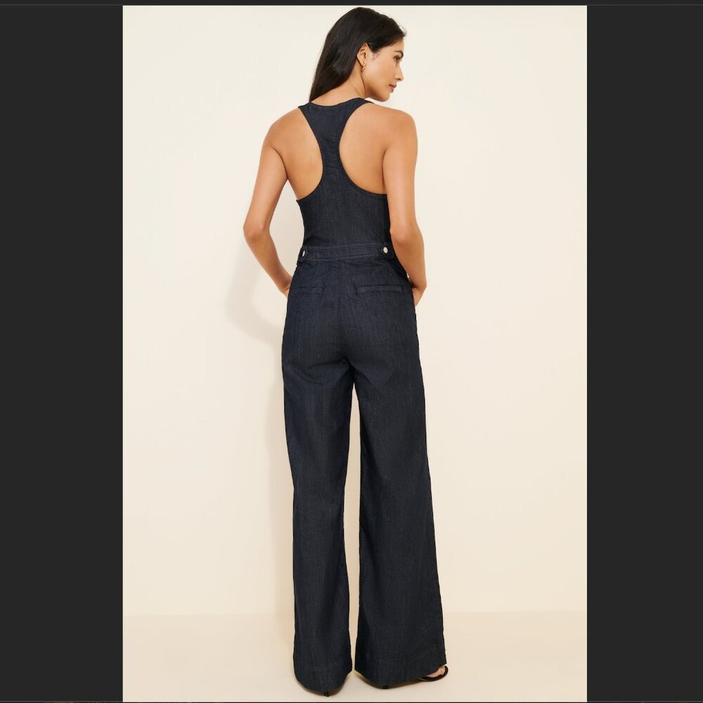 Sleeveless V-Neck Flare Denim Jumpsuit (Maeve by Anthropologie) - Picture 2 of 4